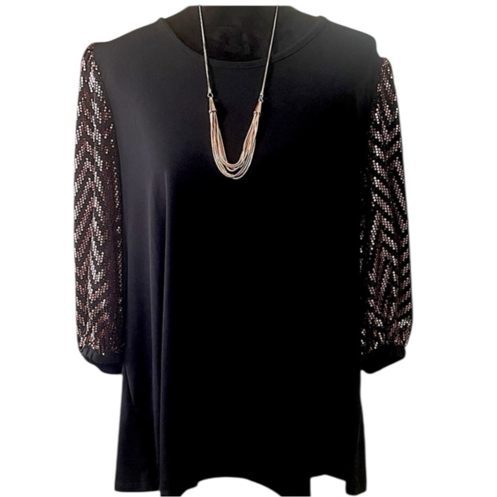 ANTTHONY ORIGINALS BLACK AND COPPER SEQUINED BLOUSE SZ 2X